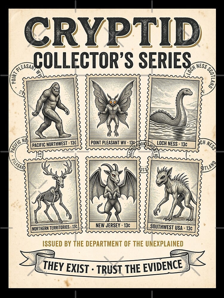 Cryptid Collector's Series Postage Stamps Bigfoot Mothman by Roy & Tiffany