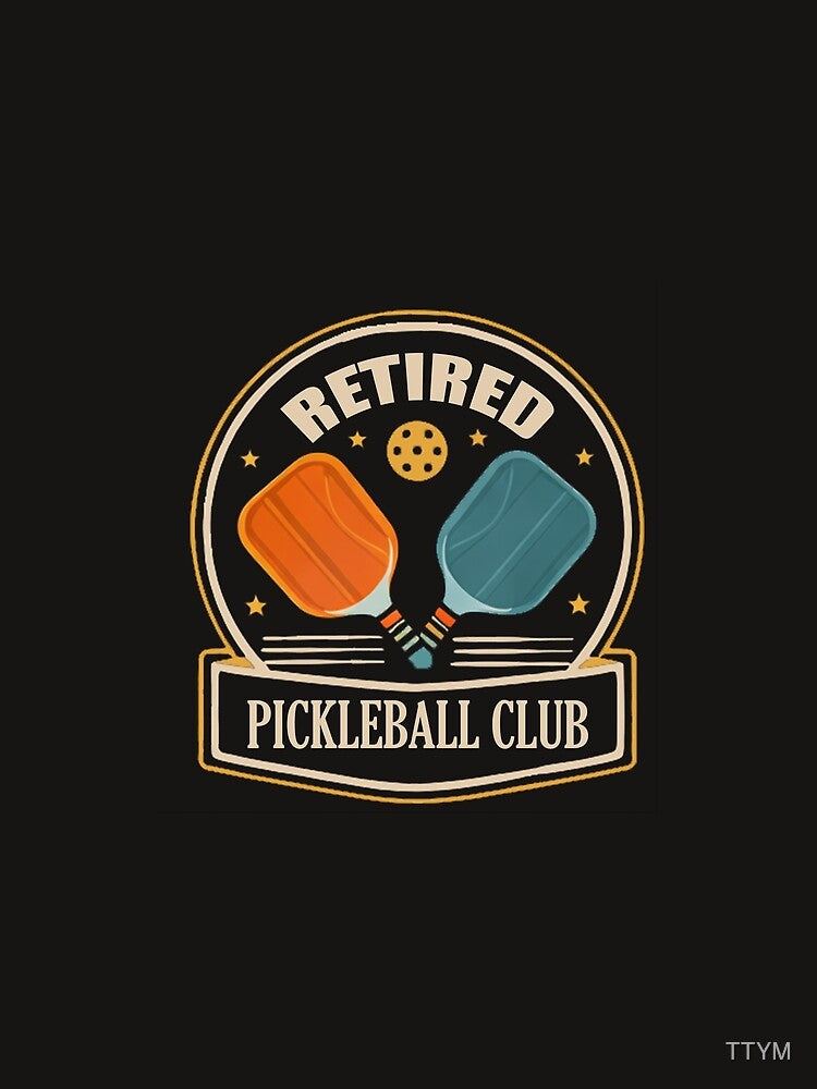 Retired Pickleball Club Badge with Crossed Paddles and Ball Vintage Style Design by TTM Inspirational