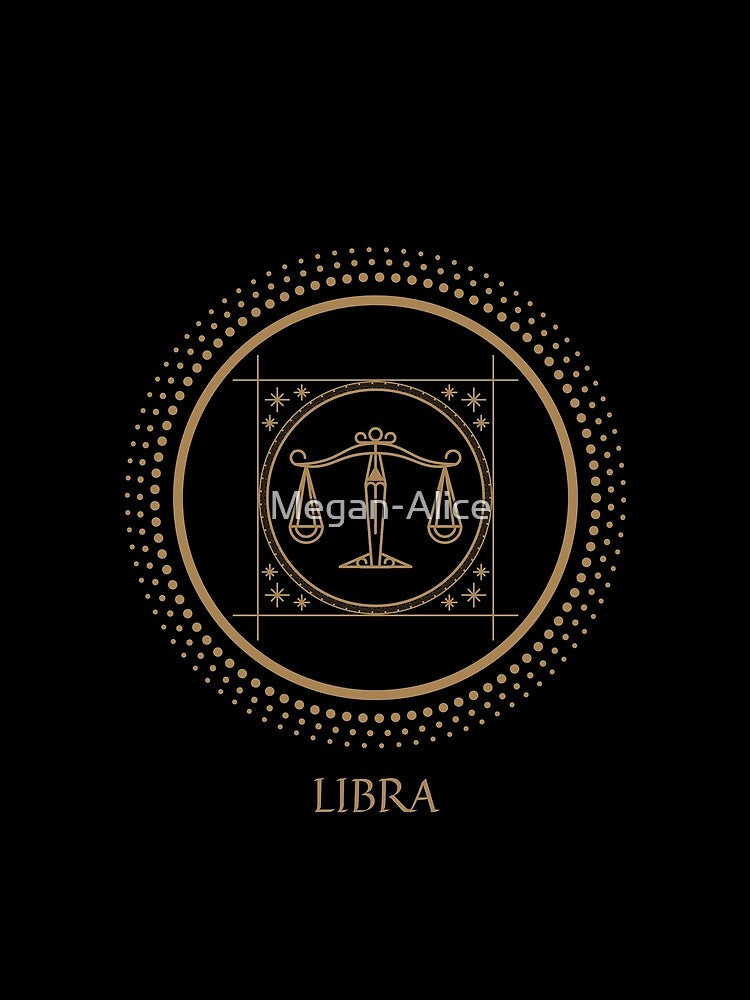 Libra Zodiac Symbol Black and Gold Art Print by Megan-Alice
