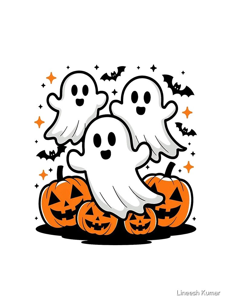 Festive Happy Ghost Halloween Spooky Ghosts Pumpkins Cute Halloween Party Design by Lineesh Kumar