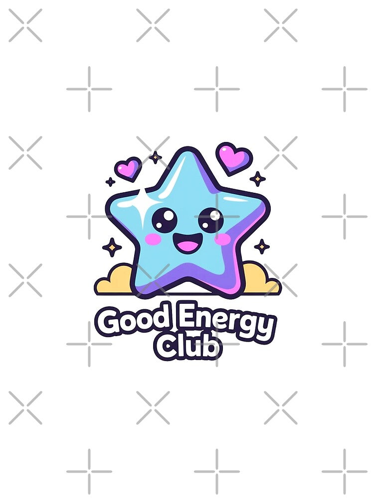 Good Energy Club Kawaii Star T-Shirt & Sticker – Cute Positive Vibes Pastel Aesthetic Gift for Self-Care Lovers, Students & Dreamers by GemBob Creations
