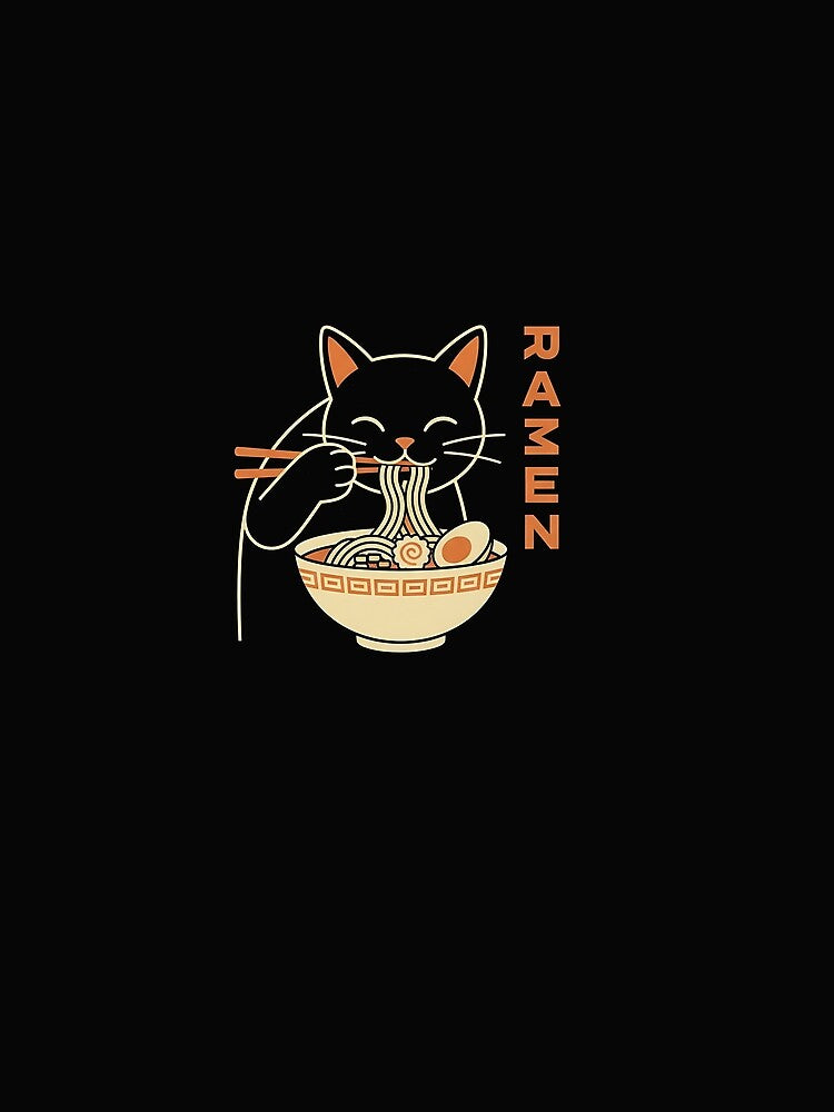 Kawaii Cat Eating Ramen Noodles Vintage Japanese Anime Cat by TalalosART
