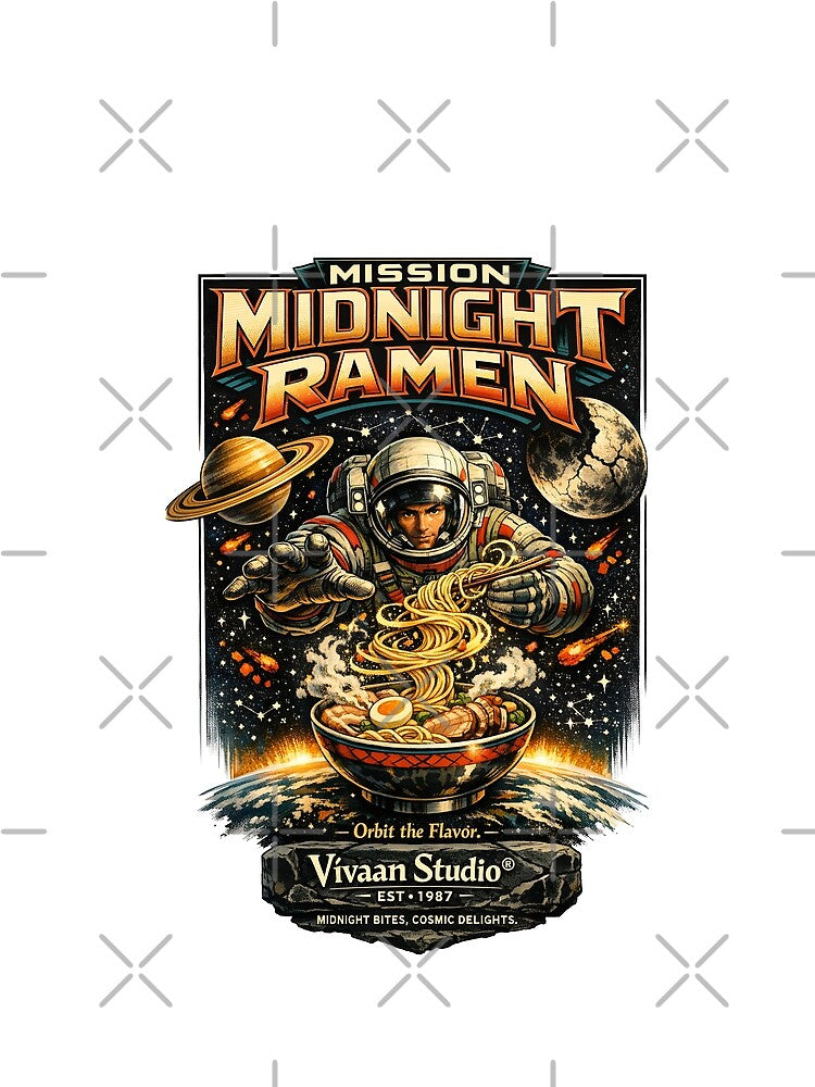 Midnight Ramen Mission: Retro Astronaut Cosmic Noodle Art by Vivaan Studio by Vivaan Studio