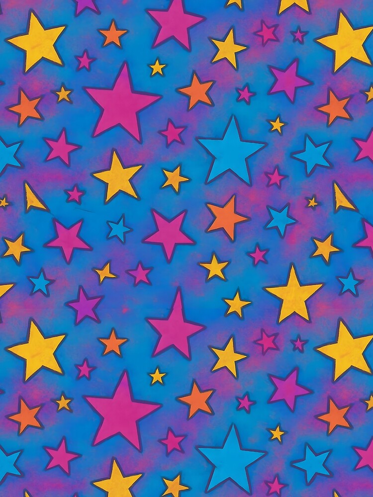 Colorful Retro Star Pattern T-Shirt – Vibrant 90s Style Neon Pop Art Design by FestivityFinds