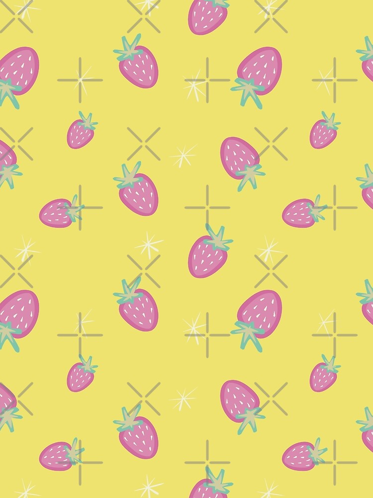 cutie strawberry print on aesthetic bright yellow background by kayristin