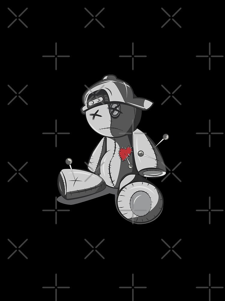Emotionally Tired Greyscale Teddy Bear With A Broken Heart by crazycollective