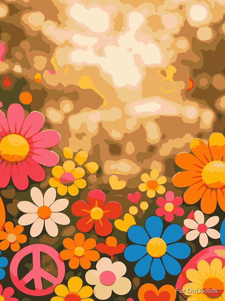 Retro Groovy 70s Boho Flower Peace Sign – Vintage Hippie Garden Pattern by Far Out Goods