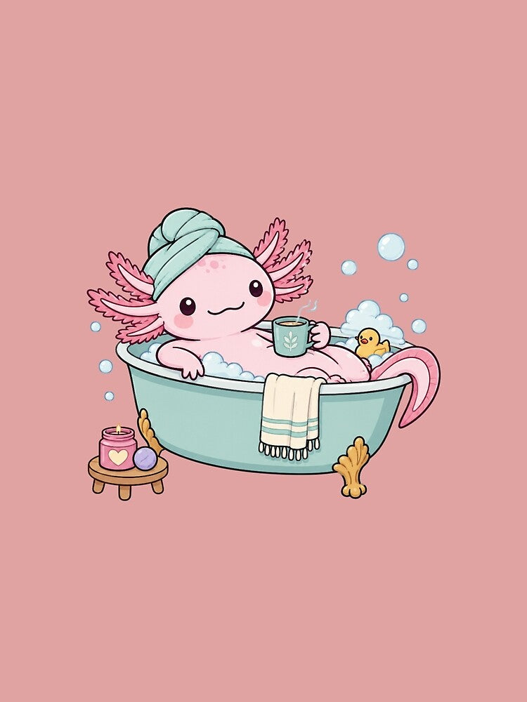Cute Axolotl Bath Time Relaxation Illustration by bosamji