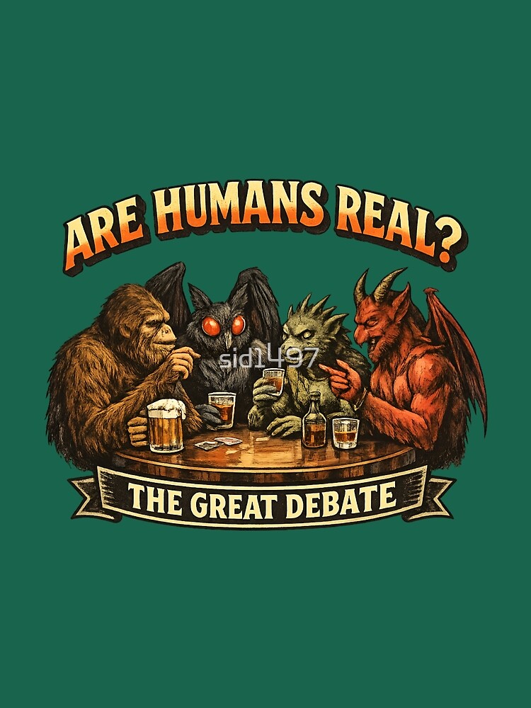 Are Humans Real? Cryptid Debate Vintage Horror by SidTastic
