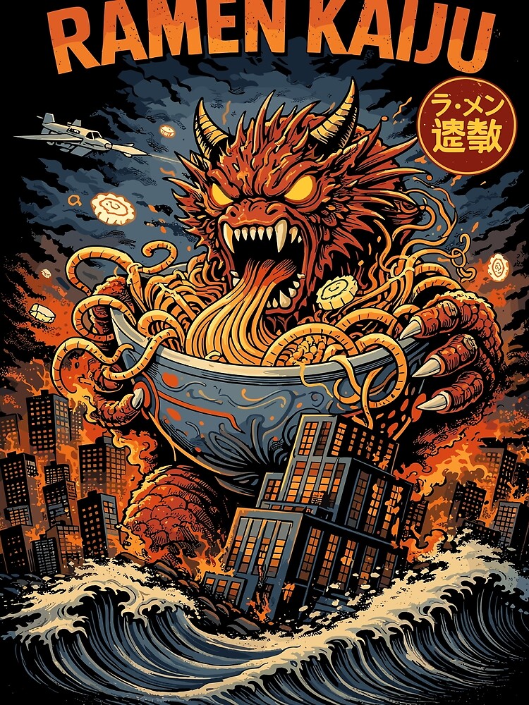 Ramen Kaiju Noodle Monster Poster by Matinez Pink