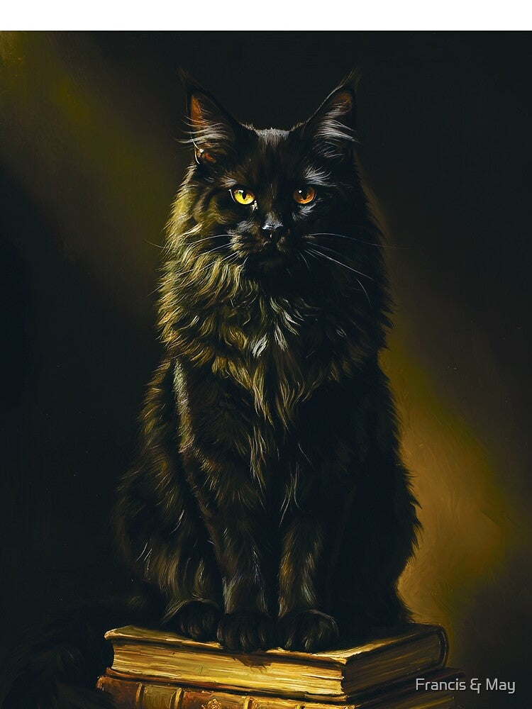 Black Cat on Books Dark Academia Painting Art by Francis & May
