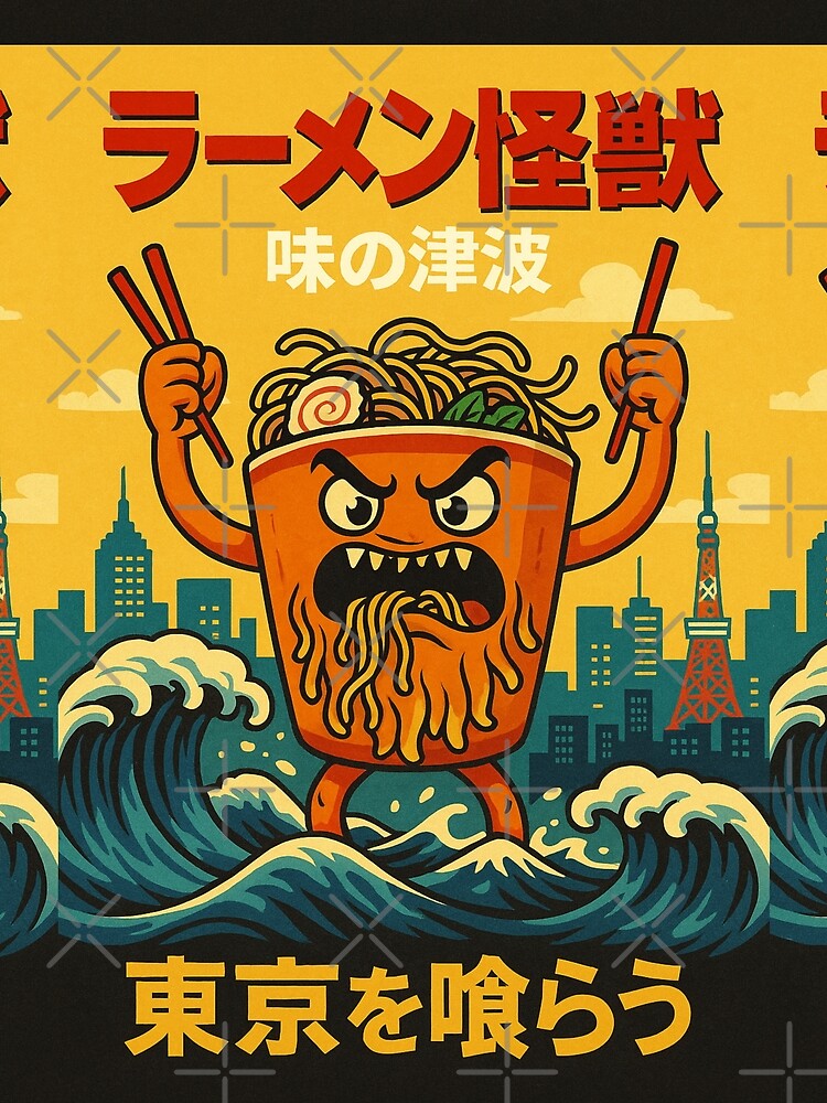 The Ramen Monster – Retro Japanese Poster in Vintage Comic Style by Travellerz