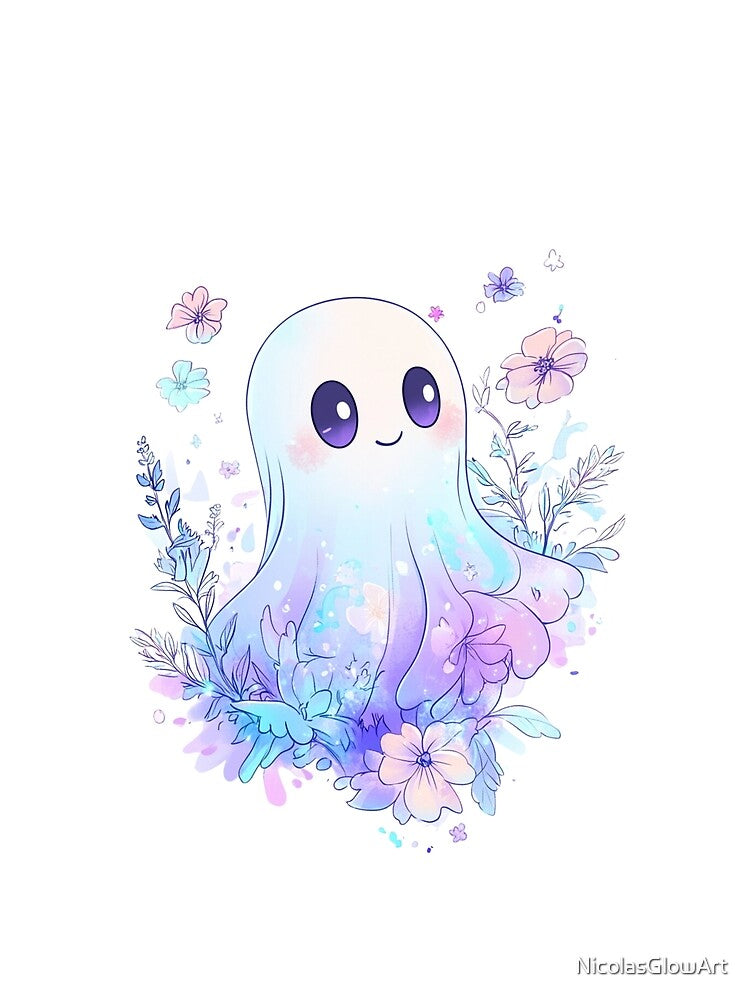 Cute Ghost and Flowers by NicolasGlowArt