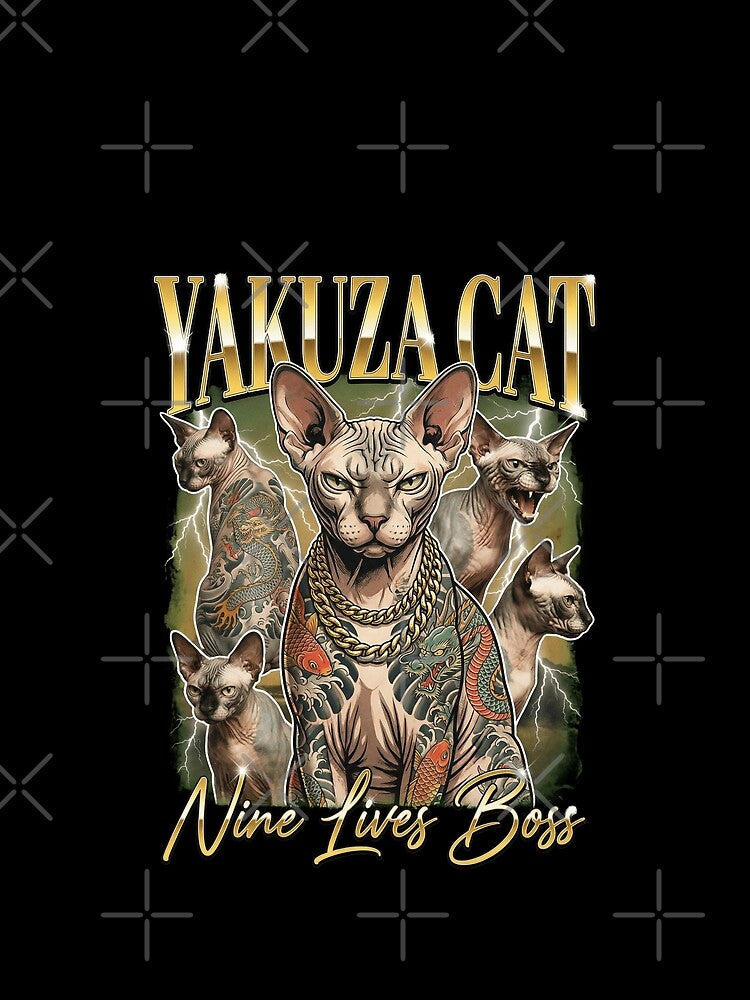 Yakuza Cat Nine Lives Boss Sphynx Tattoo Bootleg Style Funny by Bongocomic