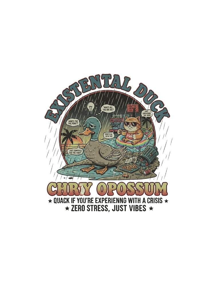 Existential Duck vs Chill Opossum – Funny Spiritual Crisis 90s Vintage Graphic by FakeJoo