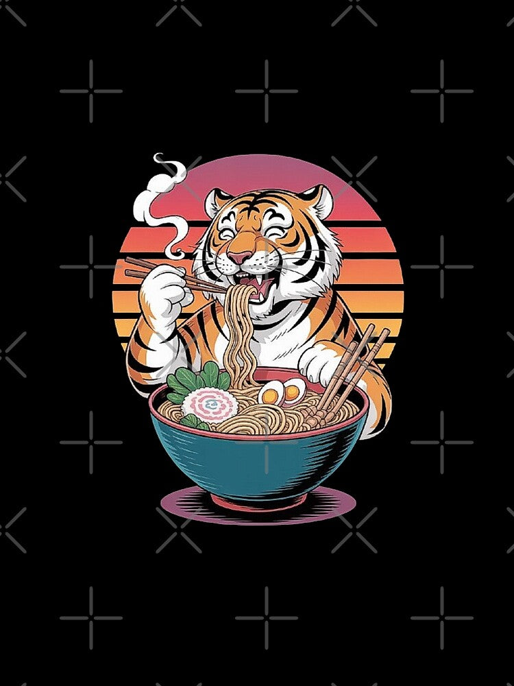 Tiger Eating Ramen Retro Japanese Food Art by love3617
