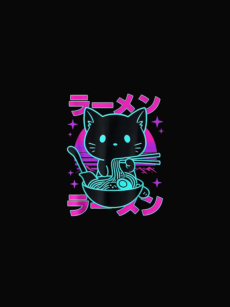 Ramen Cat Retro Sunset Funny Noodle Lover Graphic by cawtoon