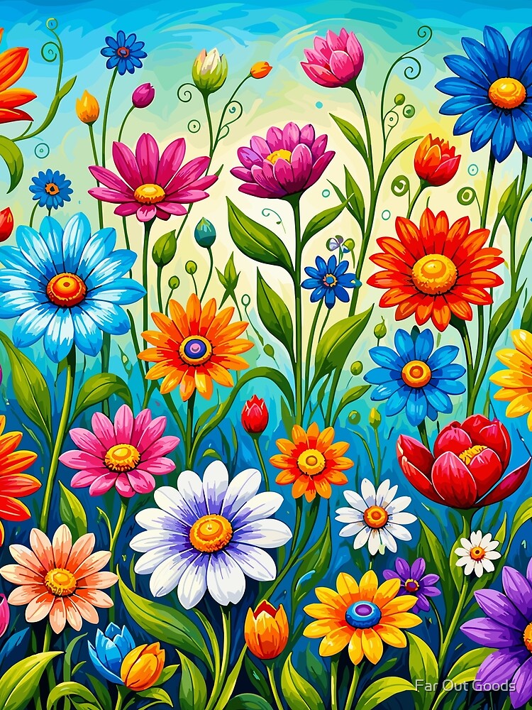 Vibrant Boho Flower Power Meadow Pattern by Far Out Goods