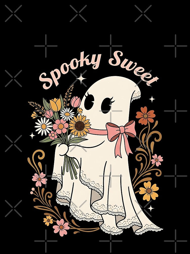 SPOOKY SWEET - RETRO 70S SPOOKY GHOST WITH FLOWERS AND THE BOW by justyna-s28