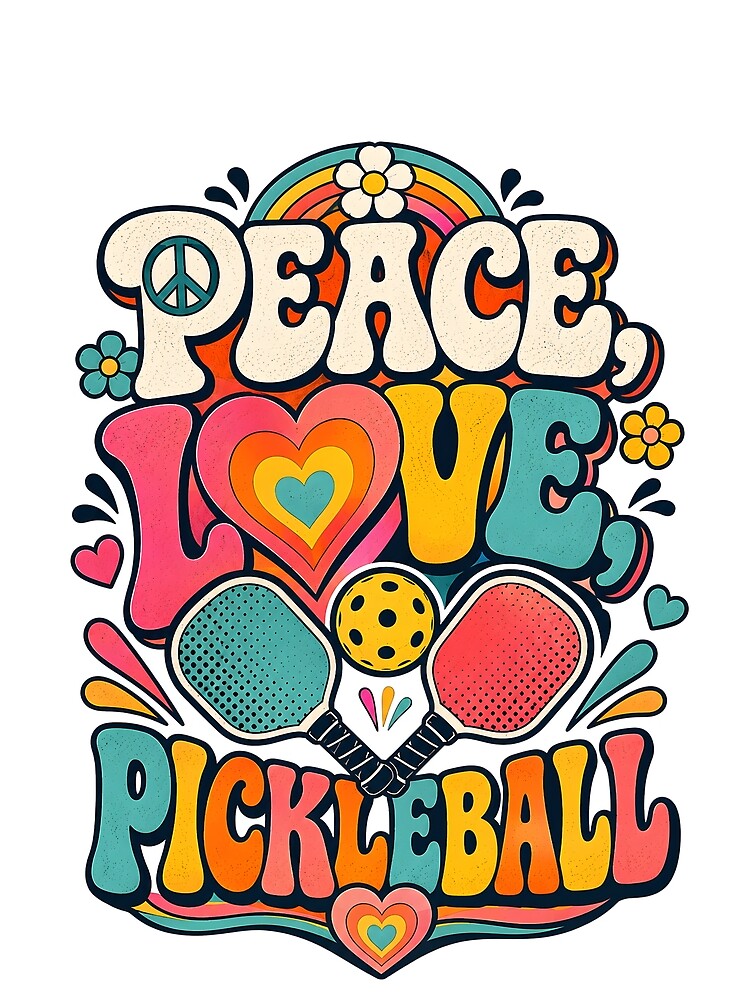 Peace Love Pickleball Groovy Retro Sport by Mr Lee