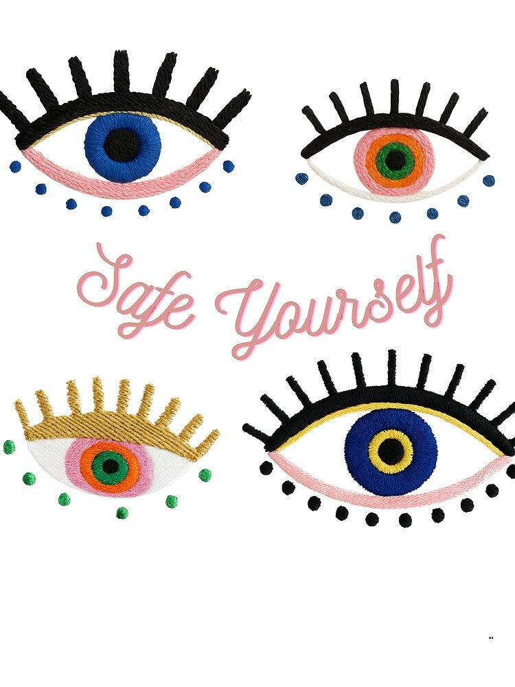 Safe Yourself – Colorful Embroidered Eye Design, Evil Eye Protection Modern Art by mayadesignshop