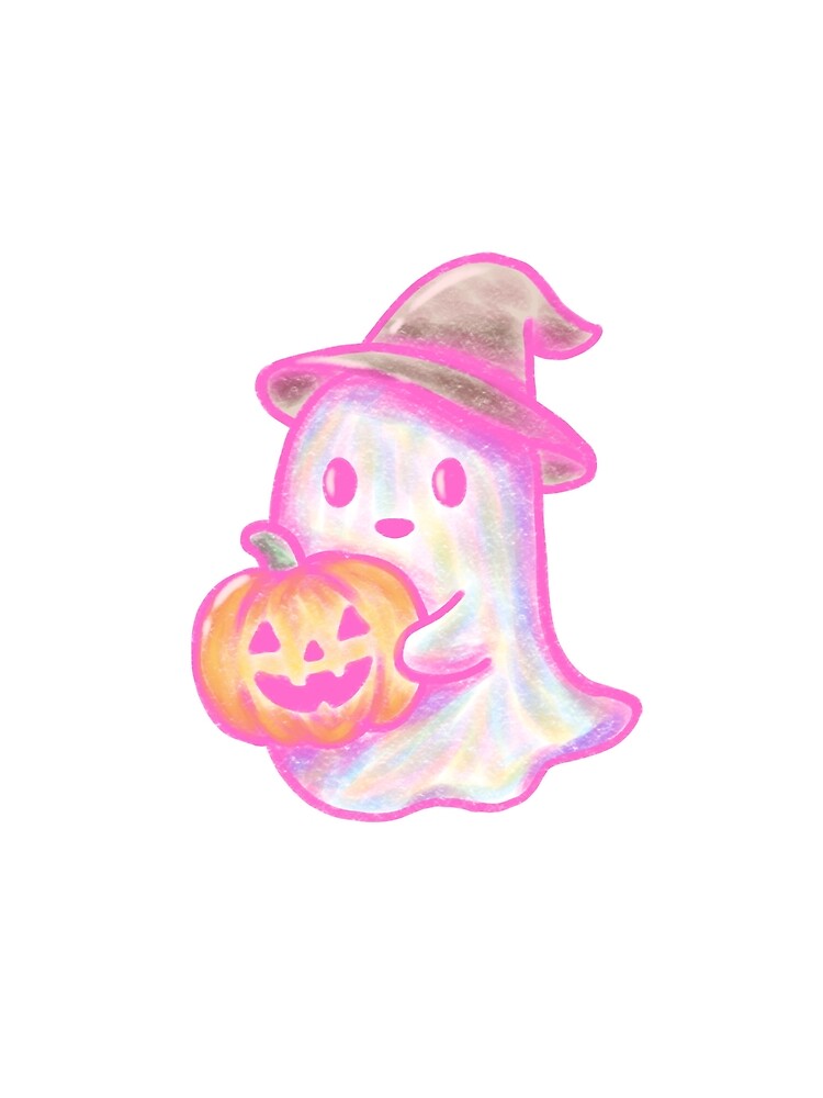 Bright cute little ghost holding a pumpkin in Halloween. by Nqcxlz