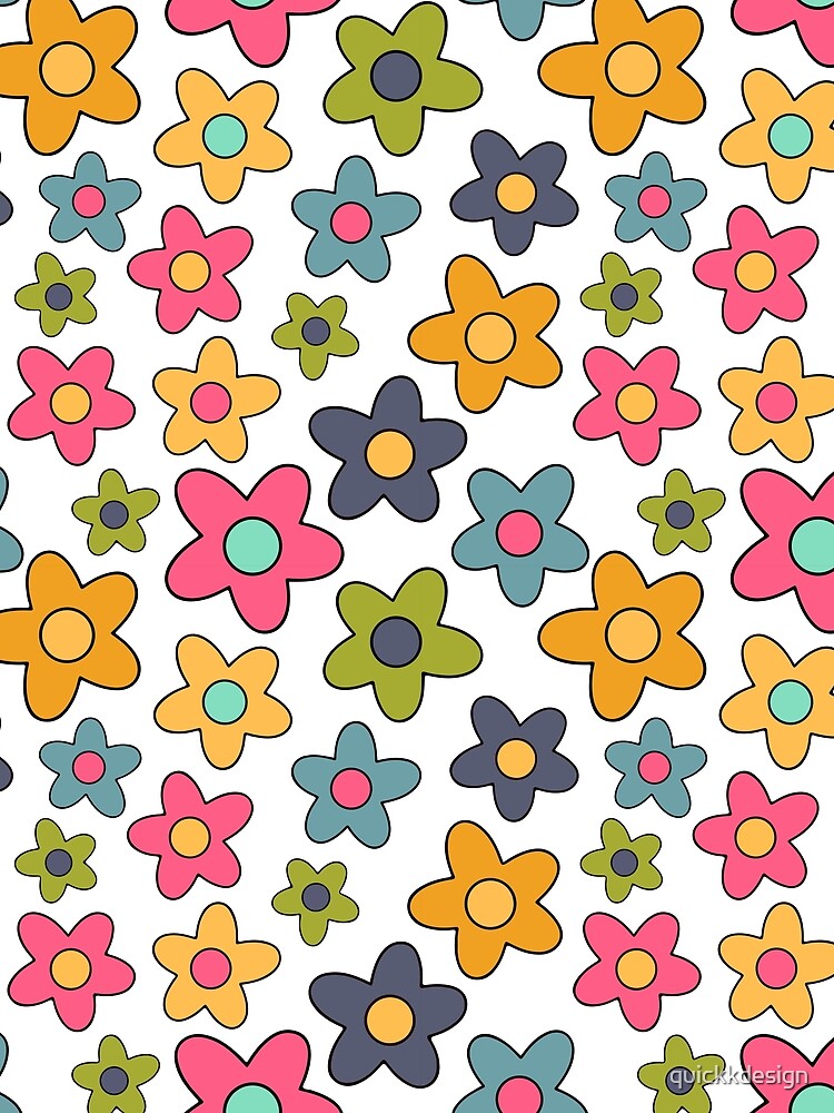Playful Retro Floral Pattern on White by quickkdesign