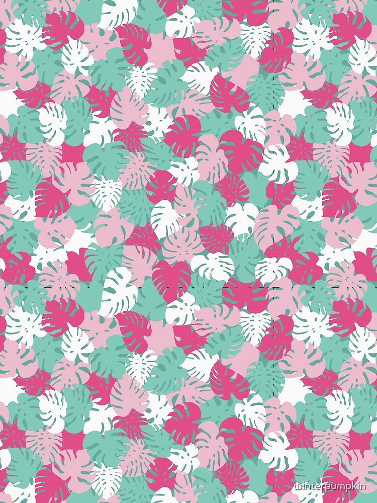 Pink and Green Monstera Leaves Abstract Pattern by winterpumpkin