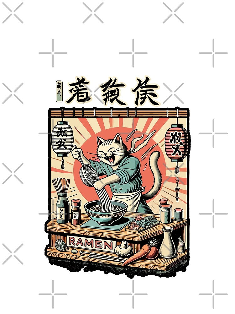 Funny Ramen Chef Cat Kawaii Retro Japan by LuminOrb