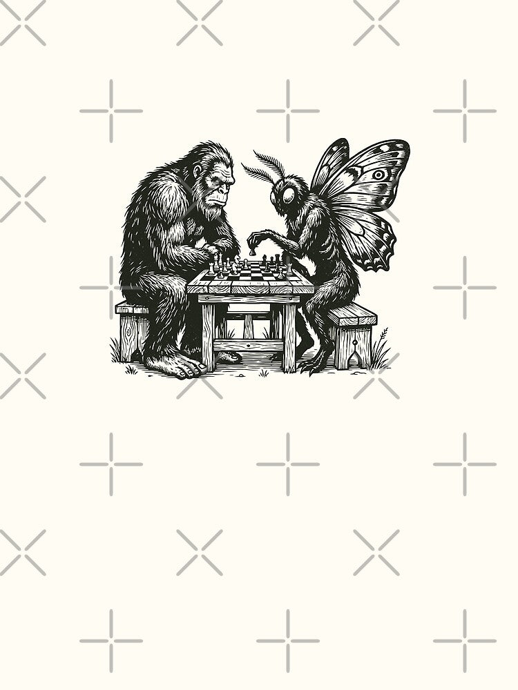 Bigfoot Mothman Playing Chess Funny Vintage Cryptid by Y-Vibes