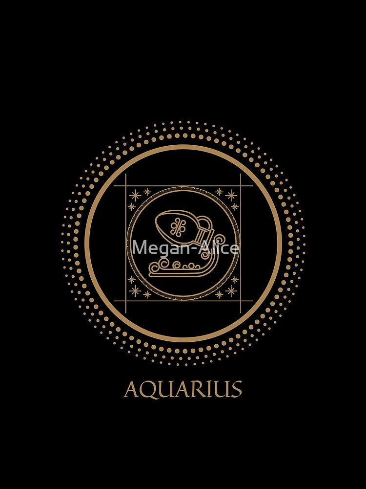 Aquarius Zodiac Symbol Black and Gold Art Print by Megan-Alice