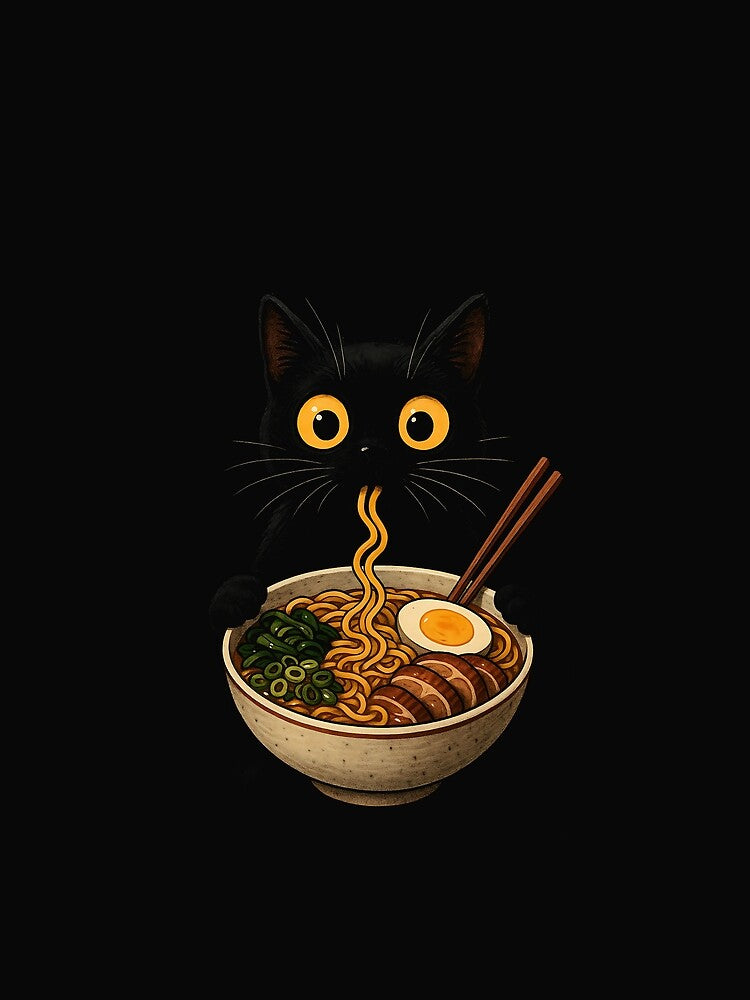 Japanese Cat Funny Cat Eating Ramen Vintage Japanese Noodles by cawtoon