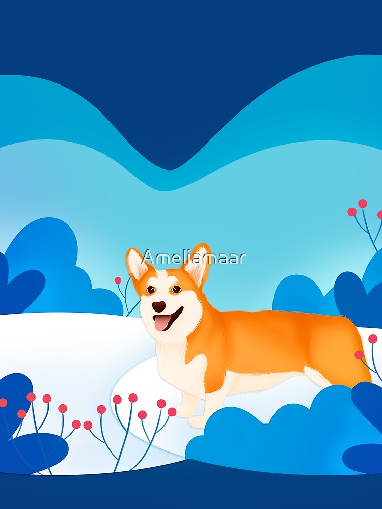 Corgi Taps in Snow Landscape by Ameliamaar