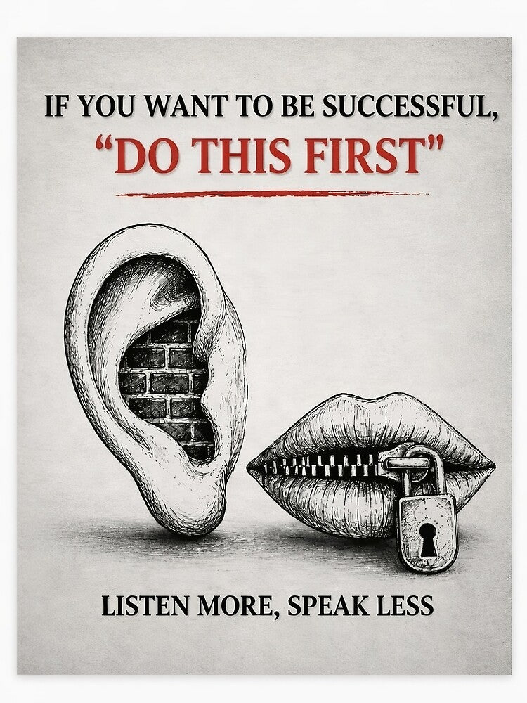 Motivational Poster – Listen More Speak Less Success Quote by Tentventure