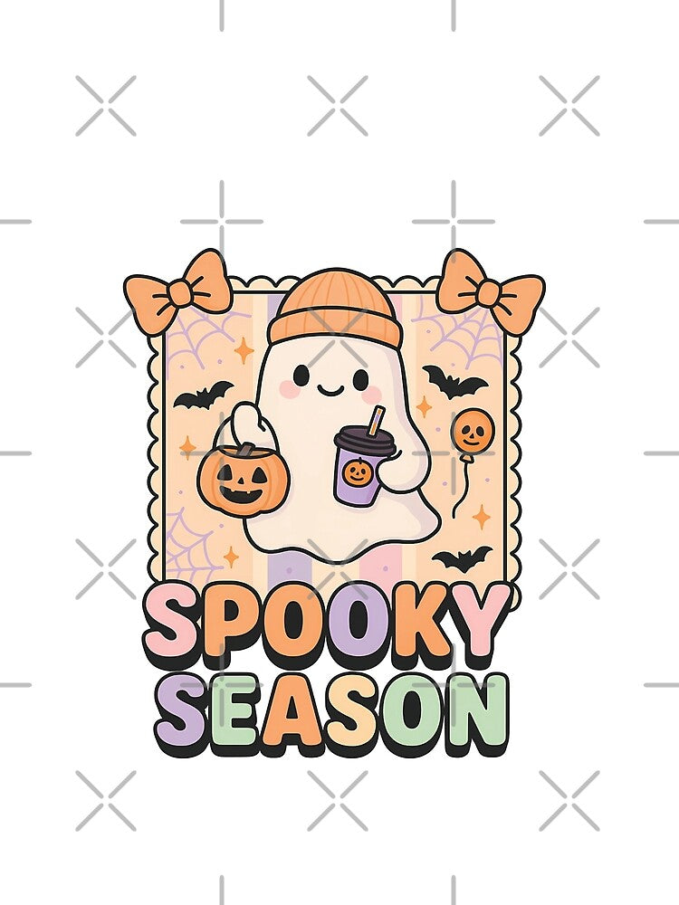 Spooky Season Cute Ghost with Pumpkin and Drink – Kawaii Halloween Aesthetic by Sixtinebzh