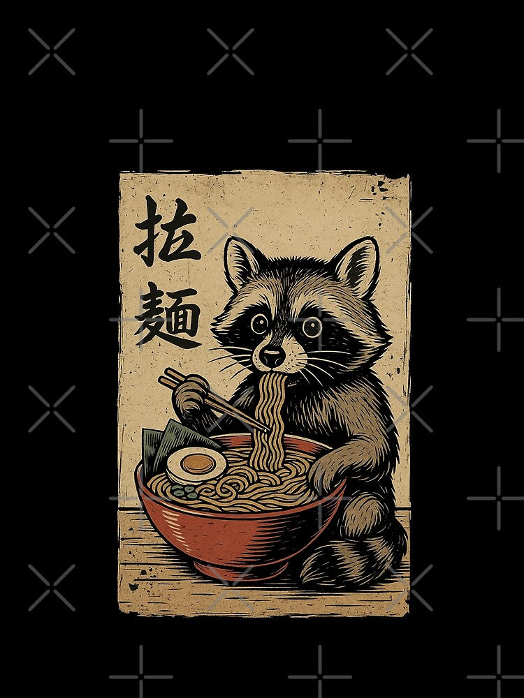 Kawaii Raccoon Ramen Noodles Anime Japanese Retro Vintage Style Graphic by Damcoc
