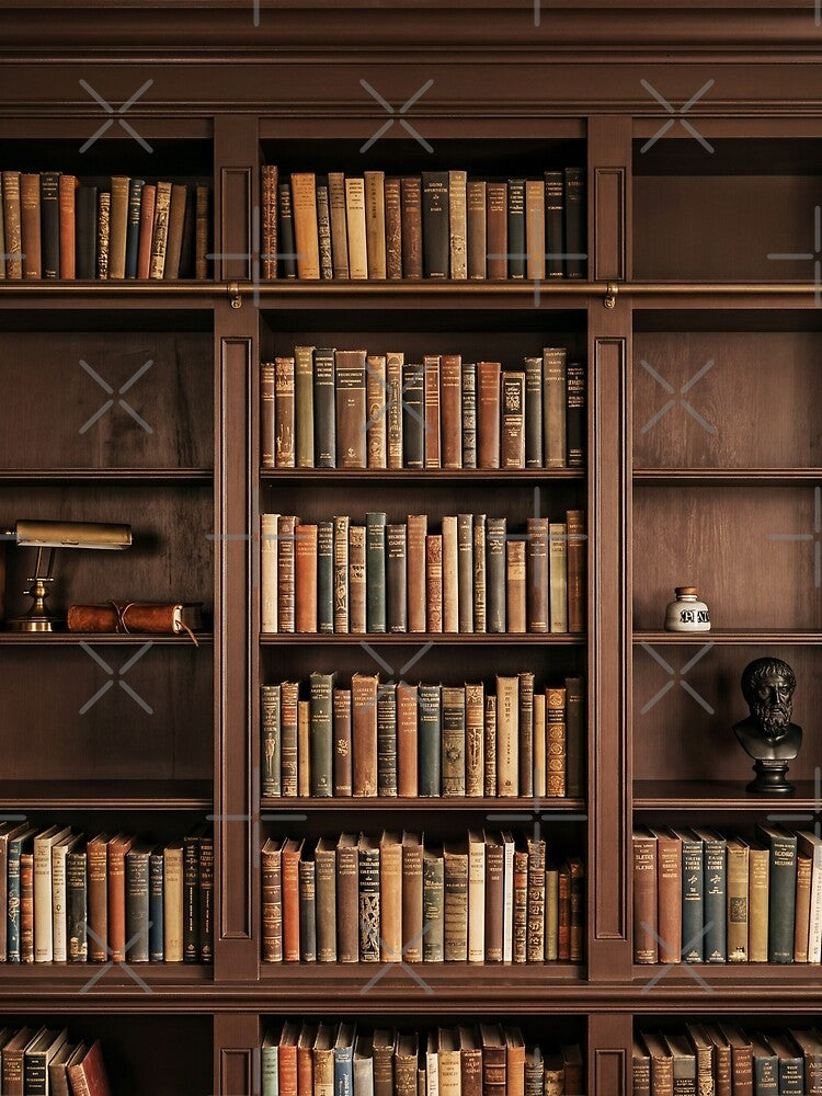 Gothic vintage wood  antique library bookshelf and books dark academia style HD by bard-art
