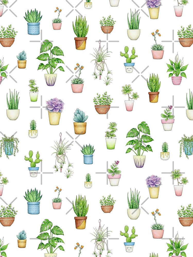 Succulents and Houseplants on white - repeat pattern by HazelFisher