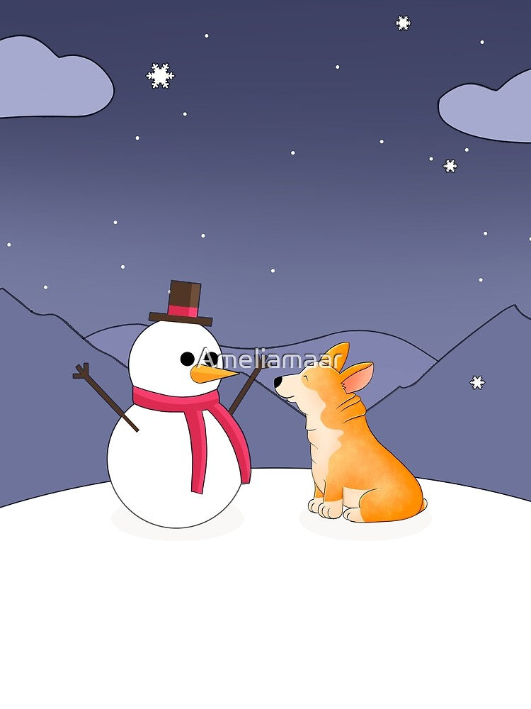Corgi and Snowman by Ameliamaar