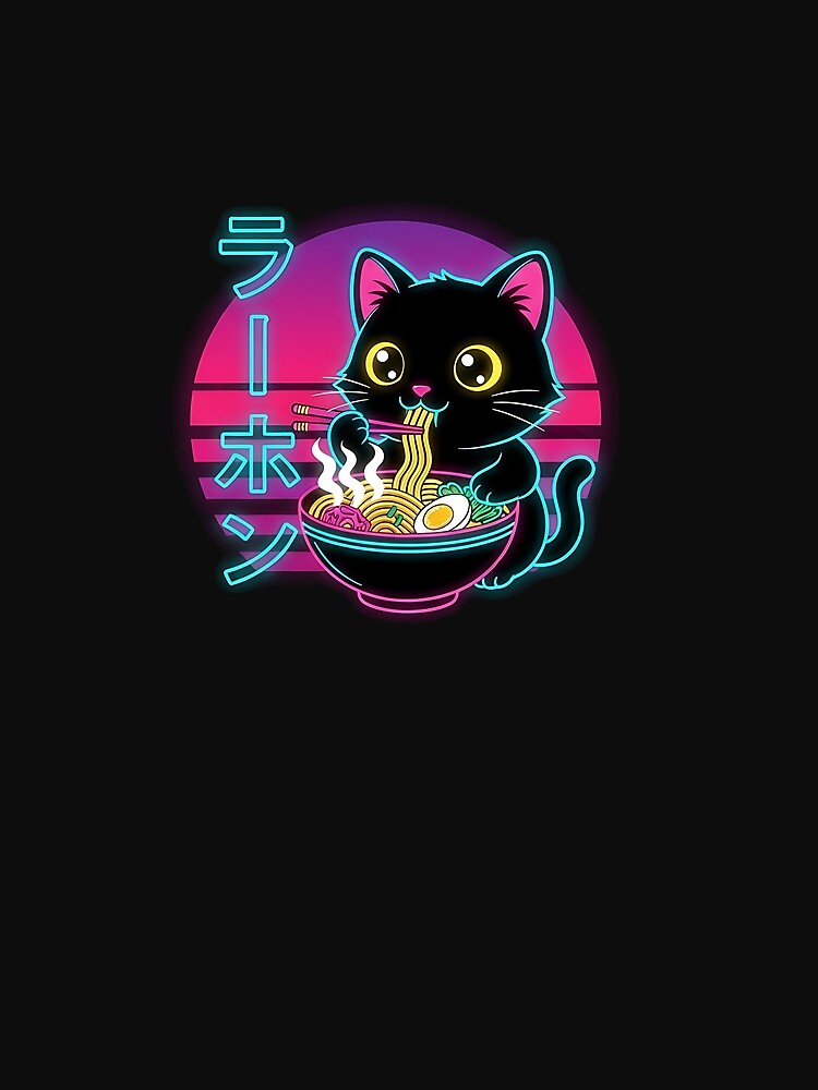 Ramen Cat Retro Sunset Funny Noodle Lover Graphic by diyoor