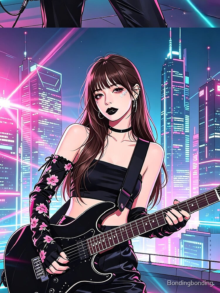Y2K Rock Star in Black with Guitar by Bondingbonding