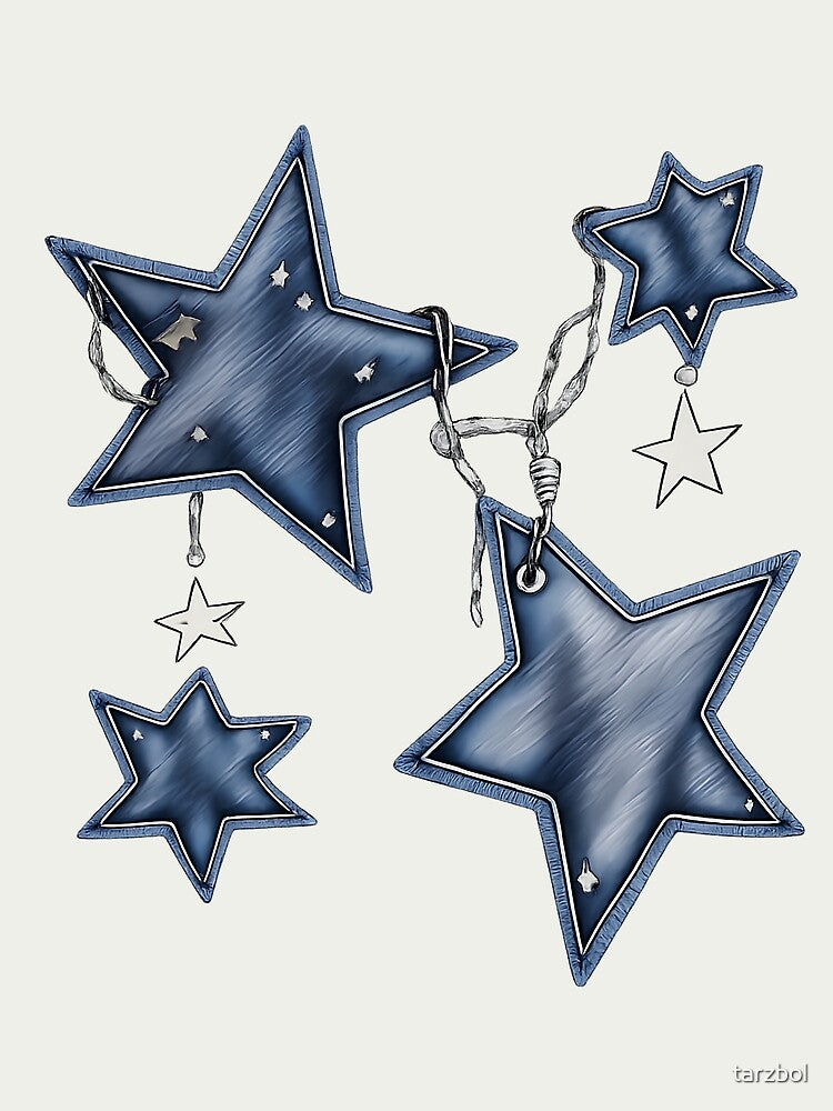 Blue Denim Stars Textured Western Aesthetic Pattern by tarzbol