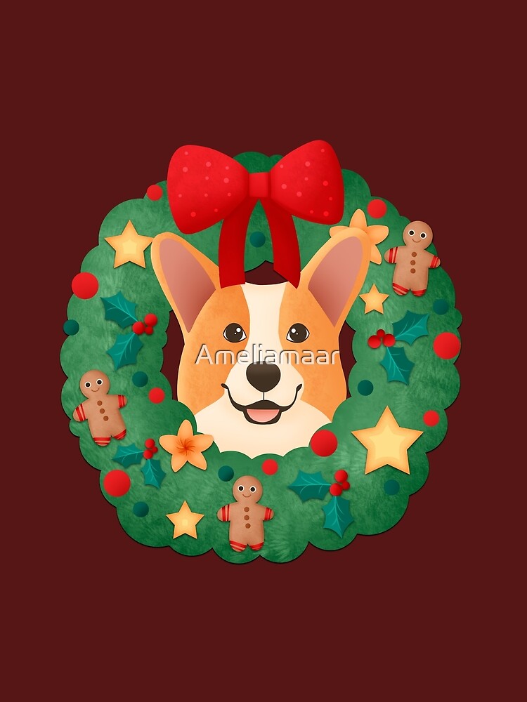 Corgi looking through a christmas wreath by Ameliamaar