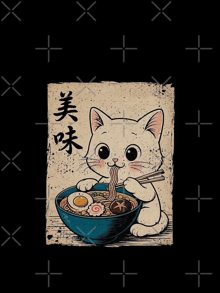 Kawaii White Cat Ramen Cute Vintage Japanese Kawaii Style Graphic by Damcoc