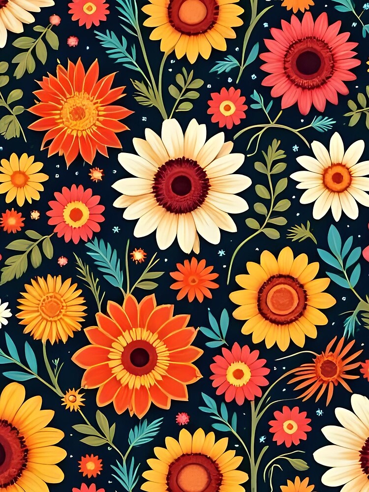 Retro 70s Floral Pattern with Daisies by TheDreamAtelier