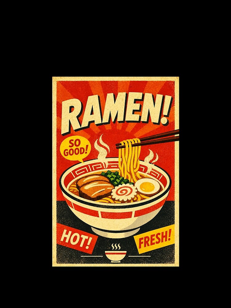 Retro Ramen Bowl Poster with Bold Vintage Japanese Food Vibes by eliramaison