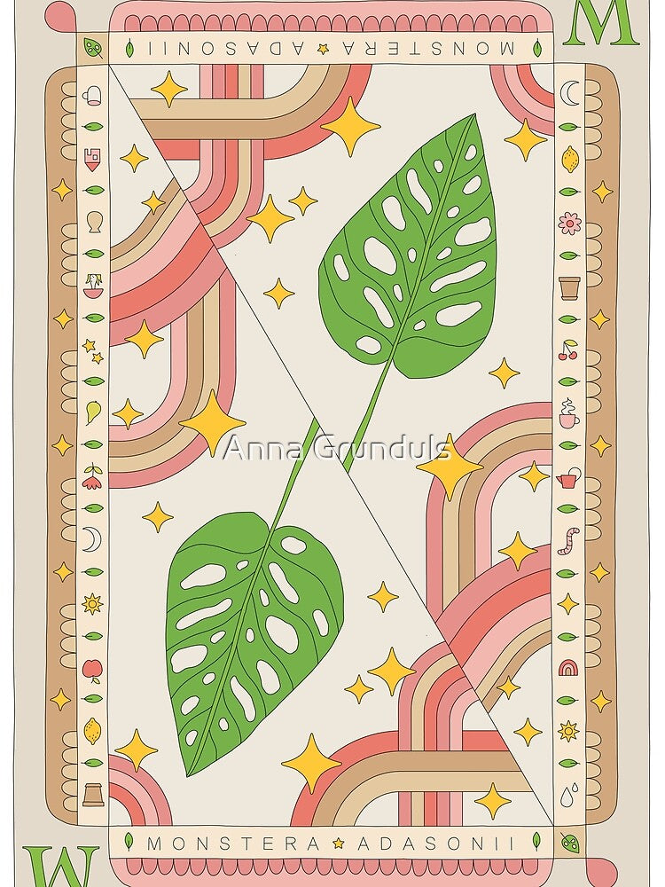 Monstera Adasonii Monkey Mask Plant Playing Card Boho Illustration by Anna Grunduls