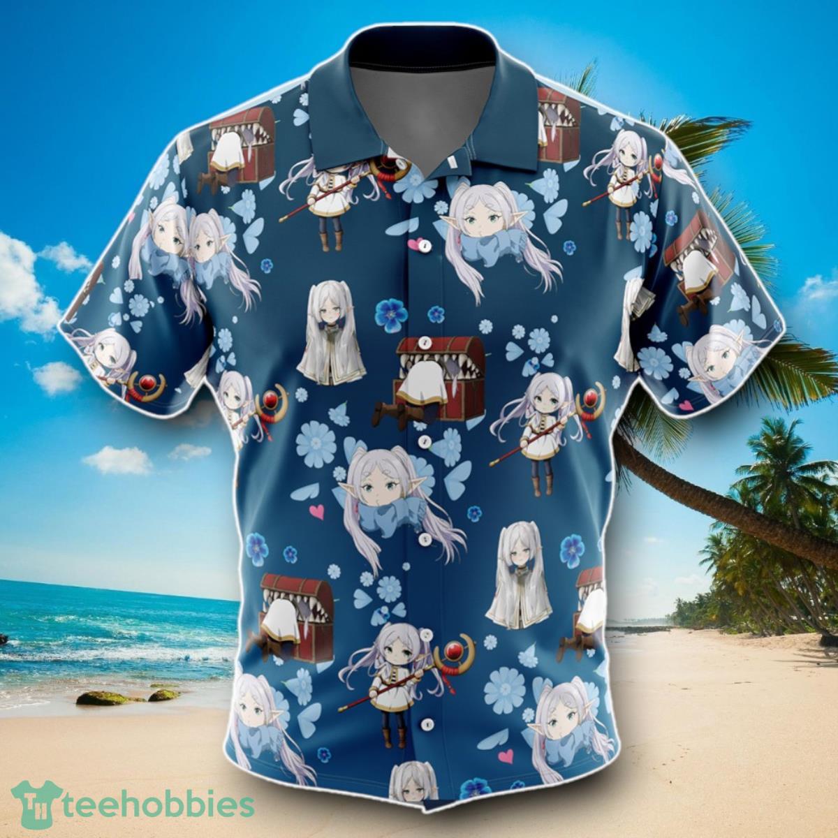 Frieren Beyond Journey’s End Pattern Men’s Short Sleeve Button Up Hawaiian Shirt Impressive Gift