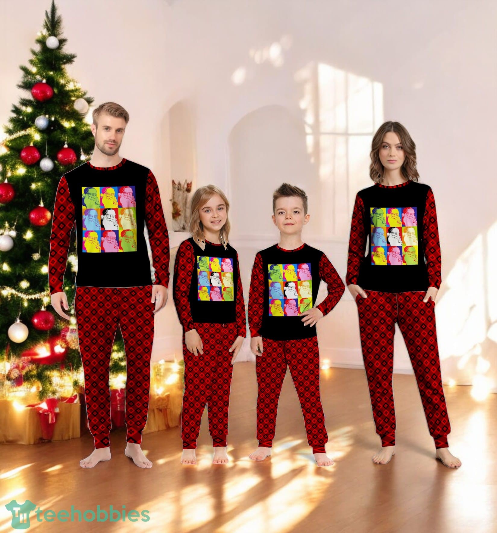 Funny Pop Art Poster Style Santa Christmas Family Matching Pajama Set