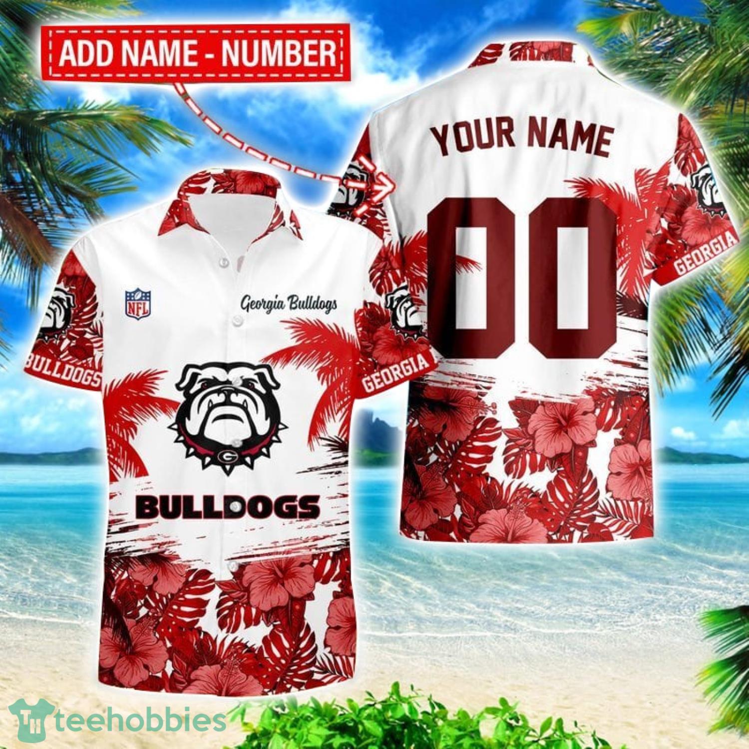 Georgia Bulldogs Hibiscus Flower Hawaii Shirt and Shorts Summer Beach Shirt Custom Name And Number